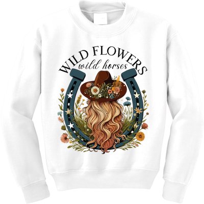 Wildflowers Wild Horses Western Boho Country Music Kids Sweatshirt