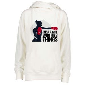 Womens Who Hits Things Best Gift For A Female Boxer Womens Funnel Neck Pullover Hood