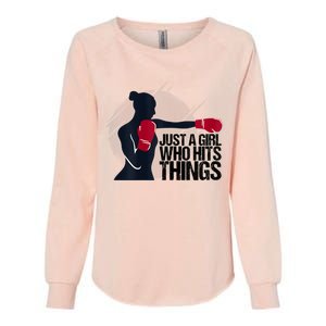 Womens Who Hits Things Best Gift For A Female Boxer Womens California Wash Sweatshirt