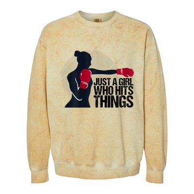 Womens Who Hits Things Best Gift For A Female Boxer Colorblast Crewneck Sweatshirt