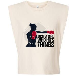 Womens Who Hits Things Best Gift For A Female Boxer Garment-Dyed Women's Muscle Tee