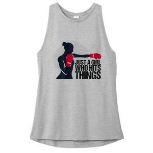 Womens Who Hits Things Best Gift For A Female Boxer Ladies PosiCharge Tri-Blend Wicking Tank