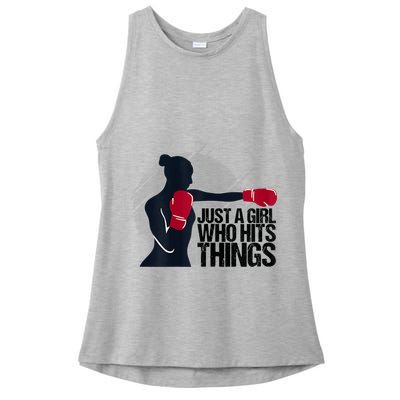 Womens Who Hits Things Best Gift For A Female Boxer Ladies PosiCharge Tri-Blend Wicking Tank