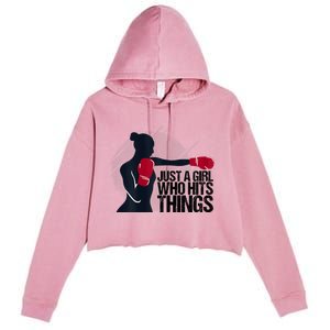 Womens Who Hits Things Best Gift For A Female Boxer Crop Fleece Hoodie