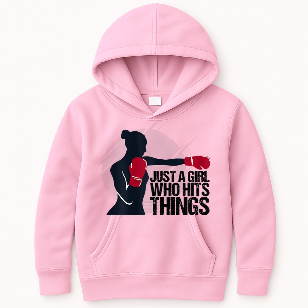 Womens Who Hits Things Best Gift For A Female Boxer Kids Hoodie