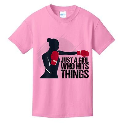 Womens Who Hits Things Best Gift For A Female Boxer Kids T-Shirt