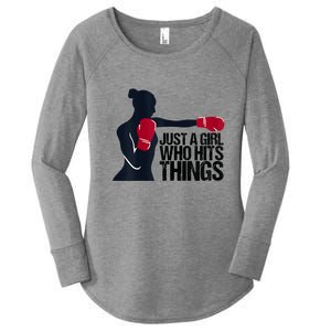 Womens Who Hits Things Best Gift For A Female Boxer Women's Perfect Tri Tunic Long Sleeve Shirt