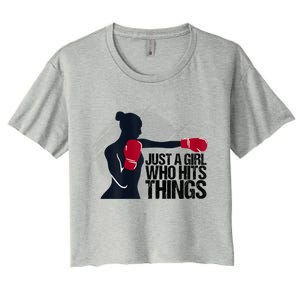 Womens Who Hits Things Best Gift For A Female Boxer Women's Crop Top Tee