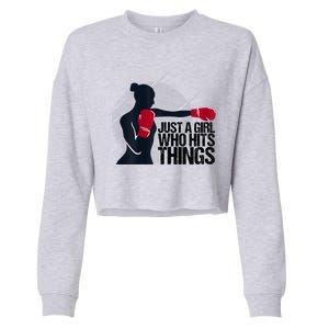 Womens Who Hits Things Best Gift For A Female Boxer Cropped Pullover Crew