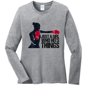 Womens Who Hits Things Best Gift For A Female Boxer Ladies Long Sleeve Shirt