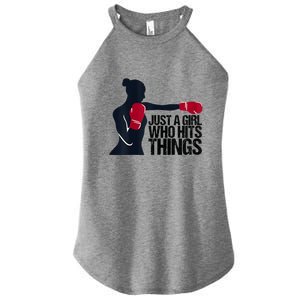 Womens Who Hits Things Best Gift For A Female Boxer Women's Perfect Tri Rocker Tank