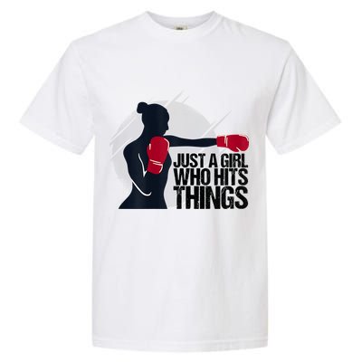 Womens Who Hits Things Best Gift For A Female Boxer Garment-Dyed Heavyweight T-Shirt