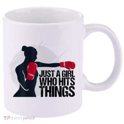 Womens Who Hits Things Best Gift For A Female Boxer 11oz C Handle Ceramic Mug