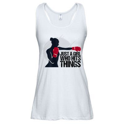 Womens Who Hits Things Best Gift For A Female Boxer Ladies Essential Flowy Tank