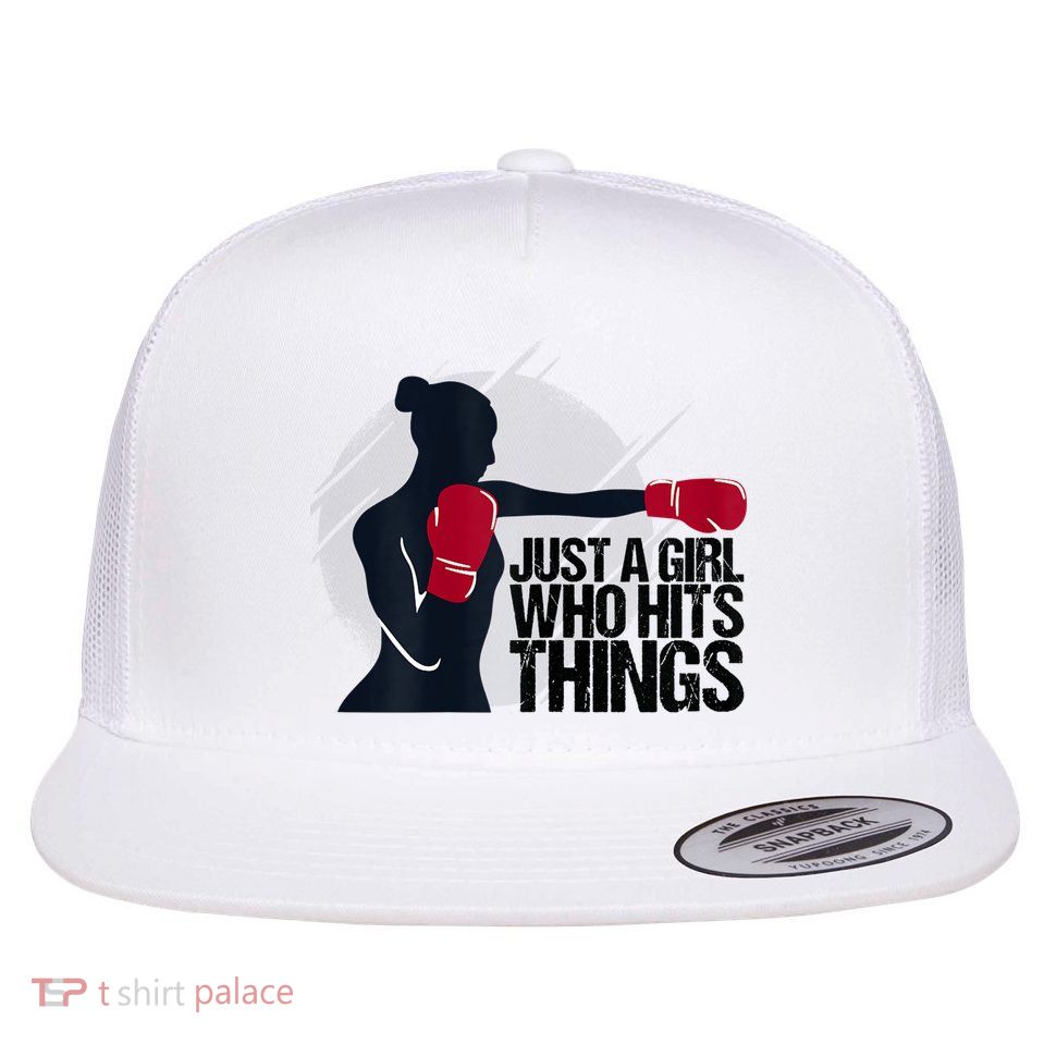 Womens Who Hits Things Best Gift For A Female Boxer Flatbill Hat