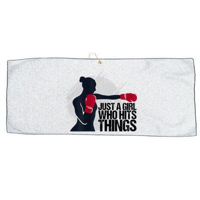 Womens Who Hits Things Best Gift For A Female Boxer Large Microfiber Waffle Golf Towel