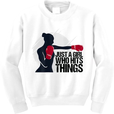 Womens Who Hits Things Best Gift For A Female Boxer Kids Sweatshirt