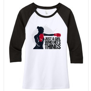 Womens Who Hits Things Best Gift For A Female Boxer Women's Tri-Blend 3/4-Sleeve Raglan Shirt