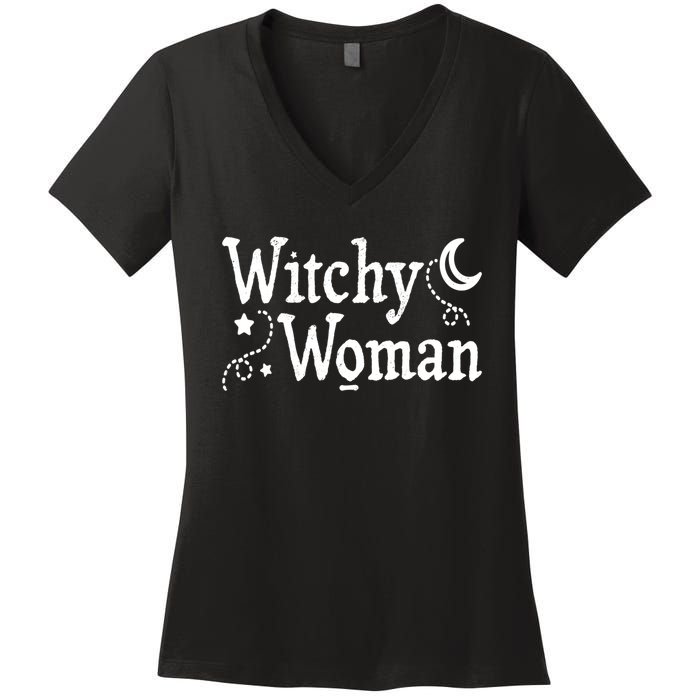 Witchy Woman Halloween Wiccan Follower Pagan Ritual Women's V-Neck T-Shirt