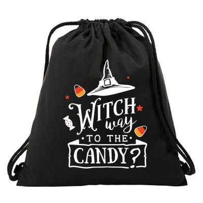 Witch Way Is The Candy Funny Halloween Drawstring Bag