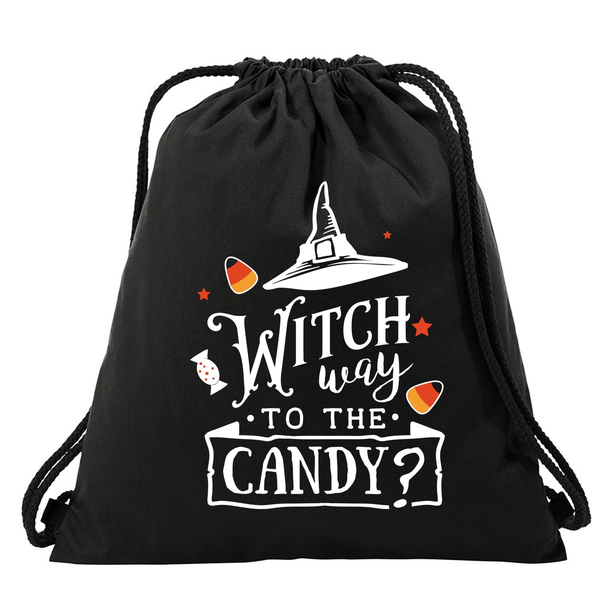 Witch Way Is The Candy Funny Halloween Drawstring Bag