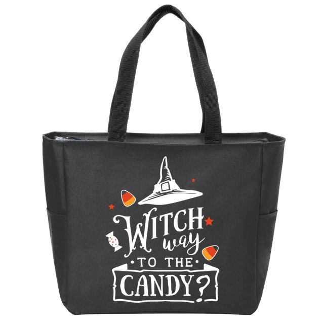 Witch Way Is The Candy Funny Halloween Zip Tote Bag