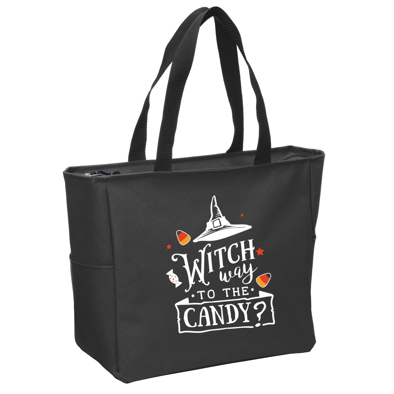 Witch Way Is The Candy Funny Halloween Zip Tote Bag