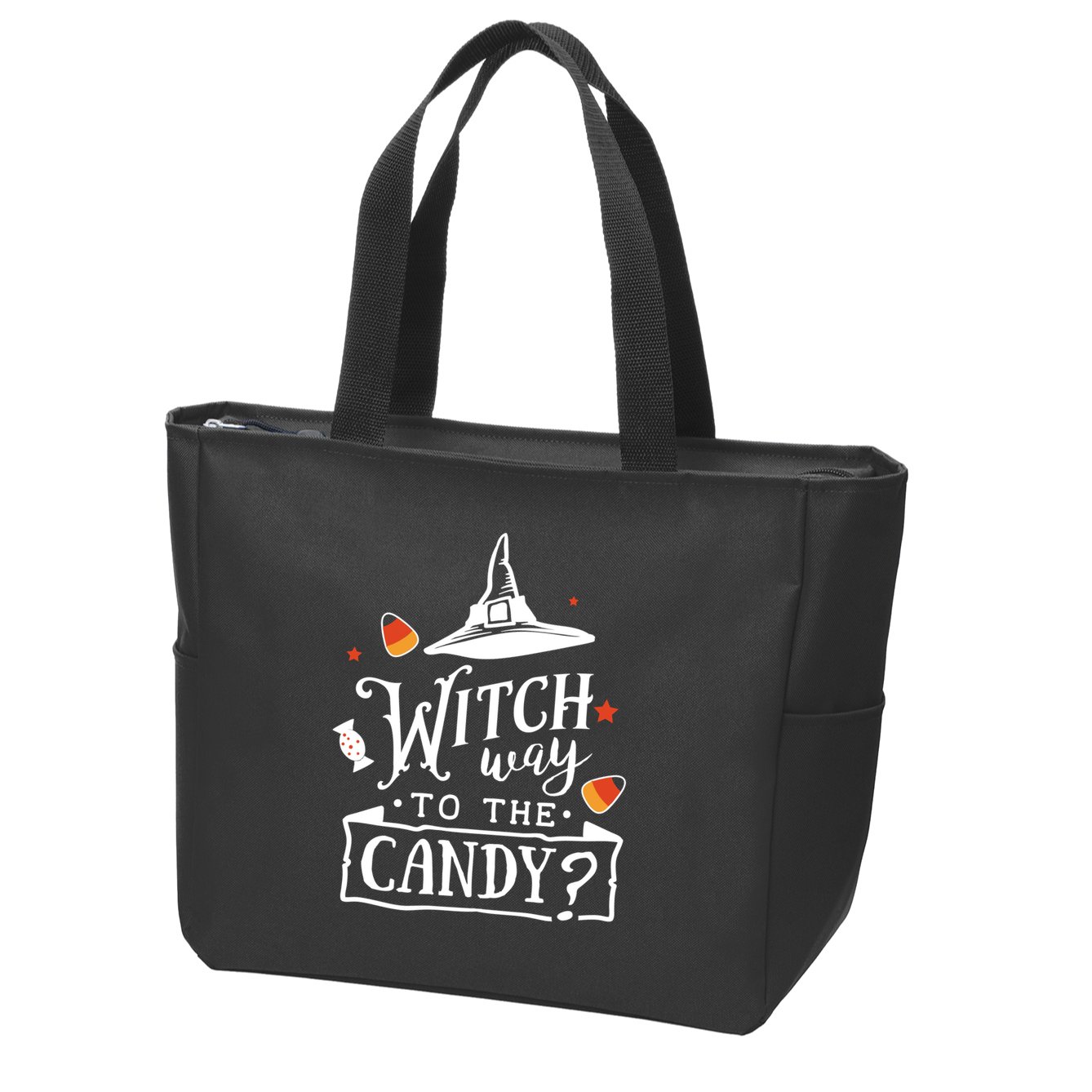 Witch Way Is The Candy Funny Halloween Zip Tote Bag