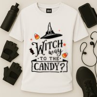 Witch Way Is The Candy Funny Halloween Cooling Performance Crew T-Shirt
