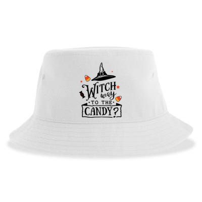 Witch Way Is The Candy Funny Halloween Sustainable Bucket Hat