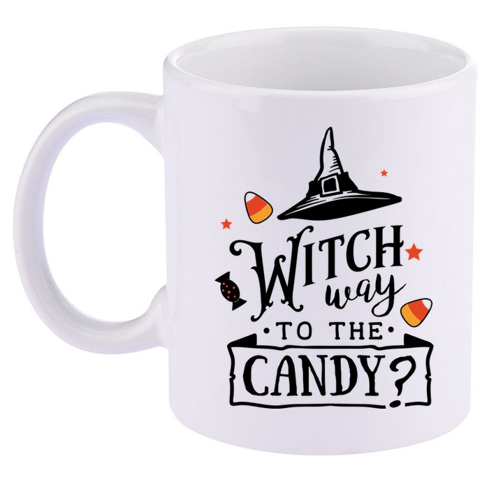 Witch Way Is The Candy Funny Halloween 11oz C Handle Ceramic Mug