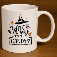 Witch Way Is The Candy Funny Halloween 11oz C Handle Ceramic Mug