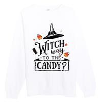 Witch Way Is The Candy Funny Halloween Premium Crewneck Sweatshirt