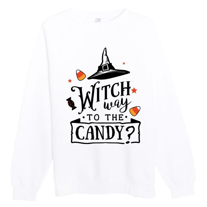 Witch Way Is The Candy Funny Halloween Premium Crewneck Sweatshirt