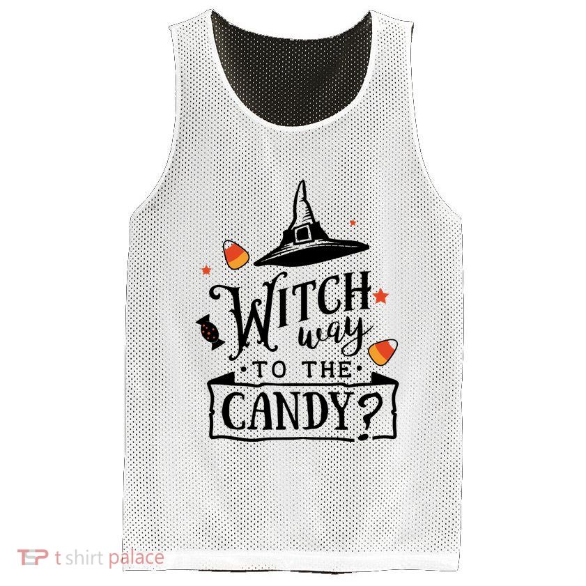 Witch Way Is The Candy Funny Halloween Mesh Reversible Basketball Jersey Tank