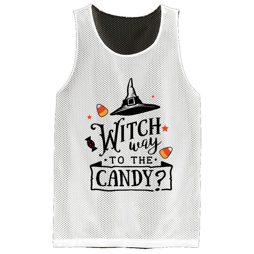 Witch Way Is The Candy Funny Halloween Mesh Reversible Basketball Jersey Tank