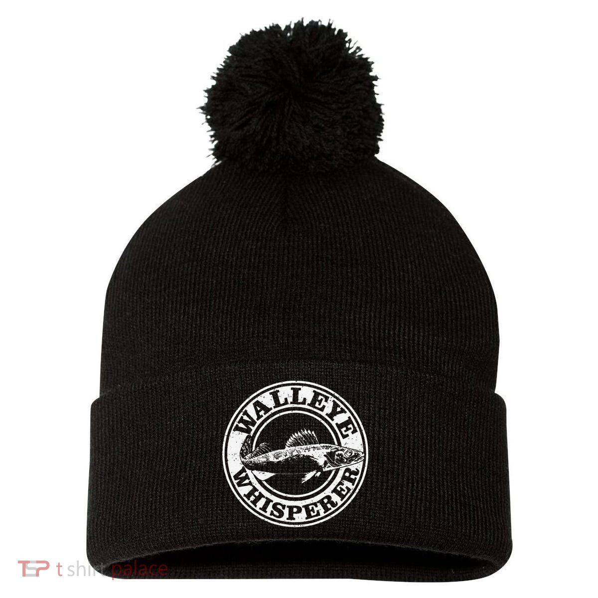 Walleye Whisperer Ice Fishing Freshwater Fish Fisherman Pom Pom 12in Knit Beanie