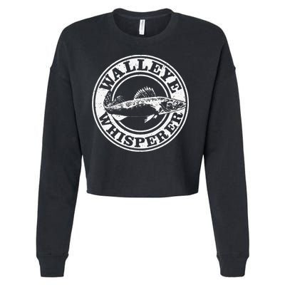 Walleye Whisperer Ice Fishing Freshwater Fish Fisherman Cropped Pullover Crew
