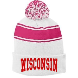 Wisconsin Stripe Pom Pom Beanie