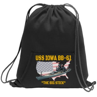 World War II Warship USS Iowa & WW2 BB61 Battleship Veteran Sweatshirt Cinch Pack Bag