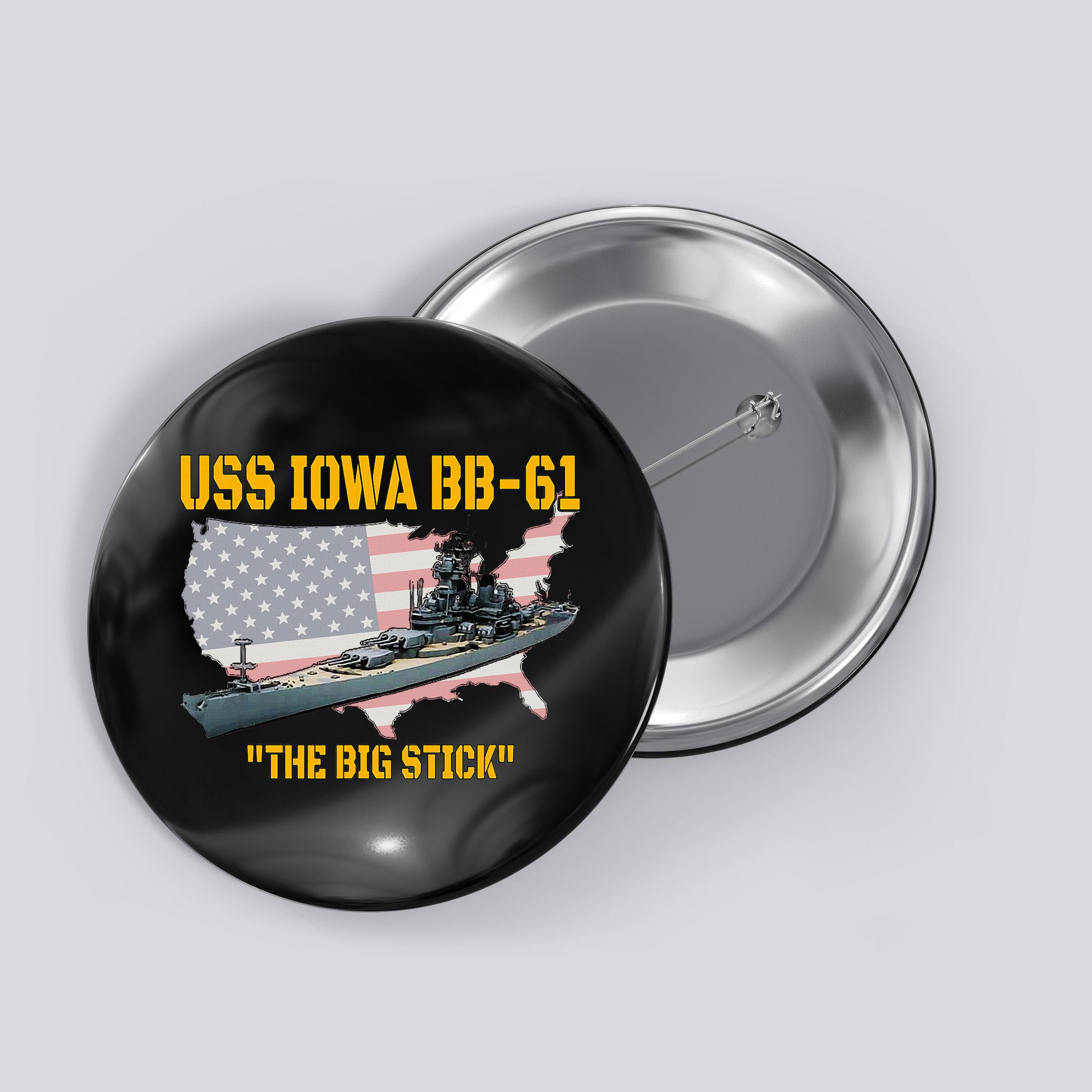 World War II Warship USS Iowa & WW2 BB61 Battleship Veteran Button