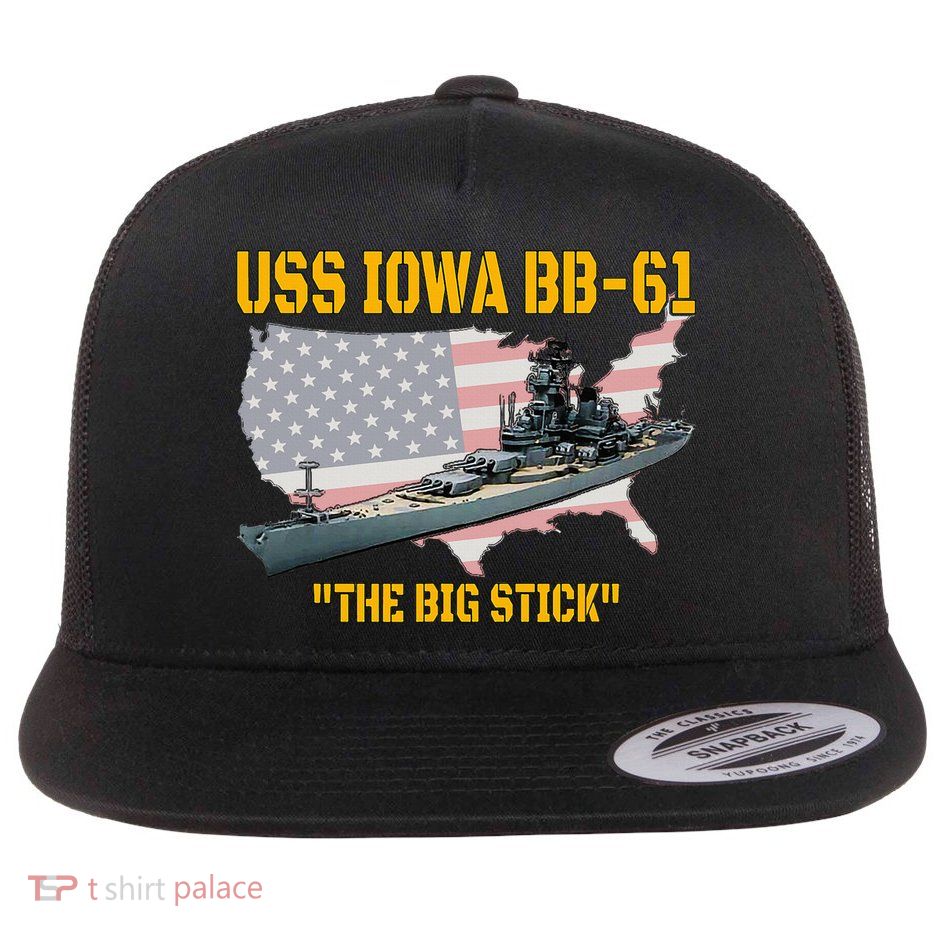 World War II Warship USS Iowa & WW2 BB61 Battleship Veteran Flat Bill Trucker Hat