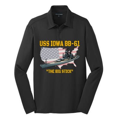 World War II Warship USS Iowa & WW2 BB61 Battleship Veteran Silk Touch Performance Long Sleeve Polo