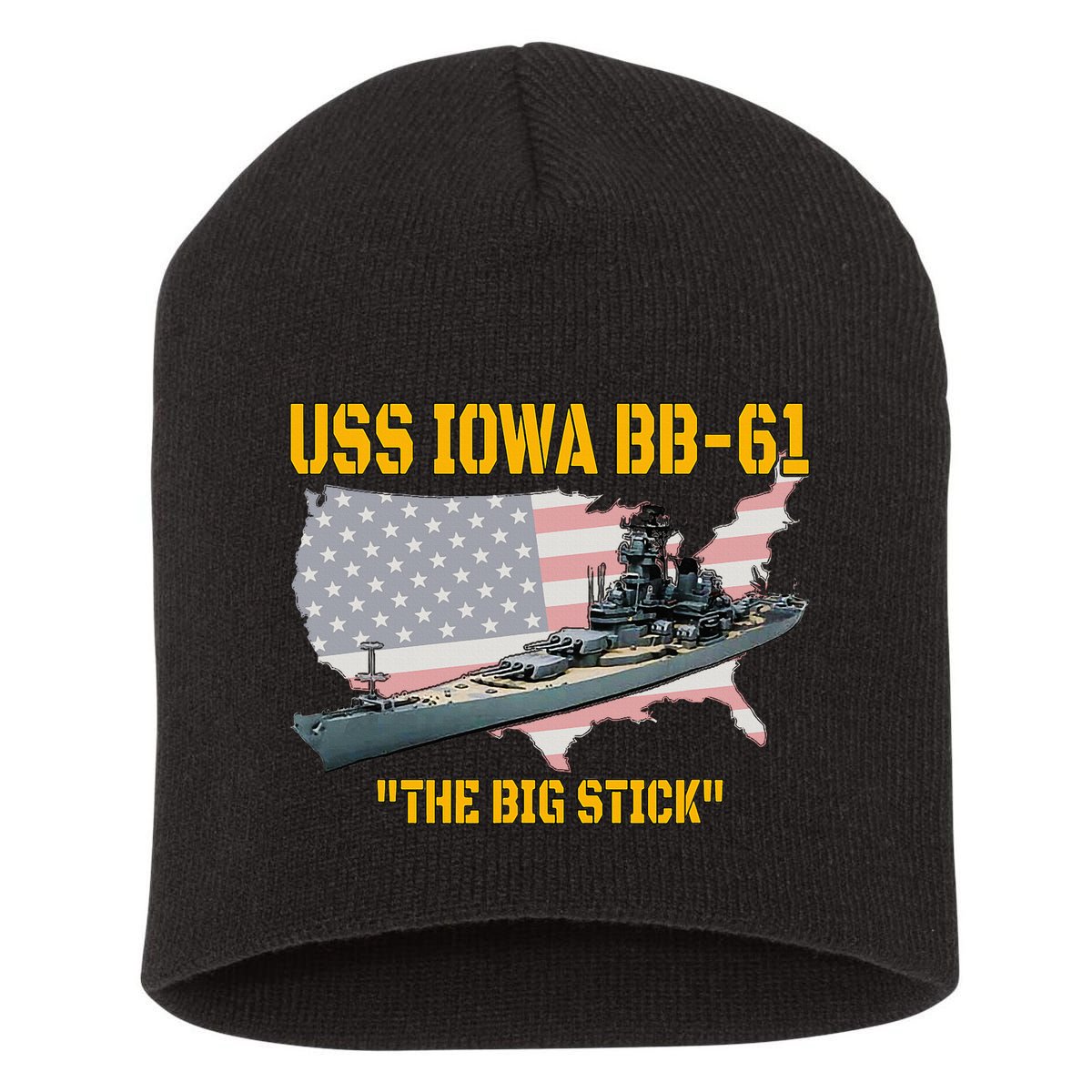 World War II Warship USS Iowa & WW2 BB61 Battleship Veteran Short Acrylic Beanie