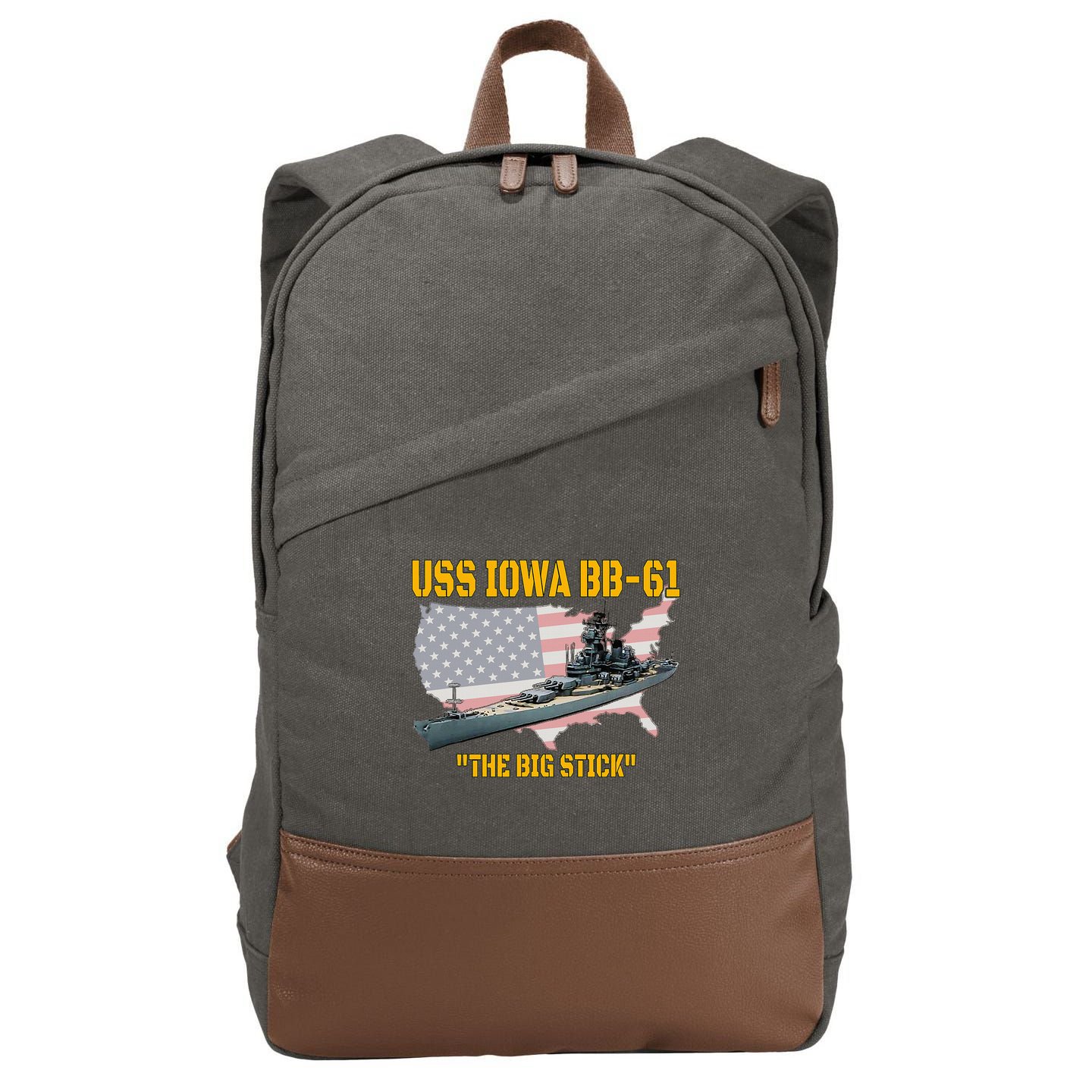 World War II Warship USS Iowa & WW2 BB61 Battleship Veteran Cotton Canvas Backpack
