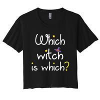 Which Witch Is Which Funny Halloween Wordplay Grammar Fun Women's Crop Top Tee