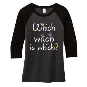 Which Witch Is Which Funny Halloween Wordplay Grammar Fun Women's Tri-Blend 3/4-Sleeve Raglan Shirt