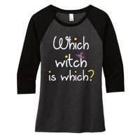 Which Witch Is Which Funny Halloween Wordplay Grammar Fun Women's Tri-Blend 3/4-Sleeve Raglan Shirt