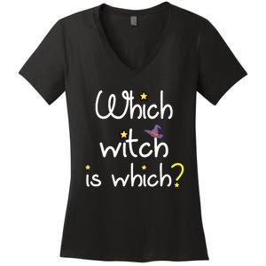 Which Witch Is Which Funny Halloween Wordplay Grammar Fun Women's V-Neck T-Shirt