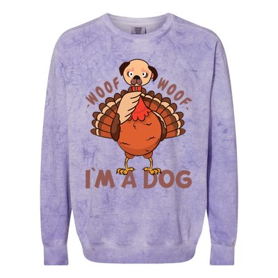 Woof Woof… I`m A Dog Turkey Thanks Giving Funny Thanksgiving Colorblast Crewneck Sweatshirt